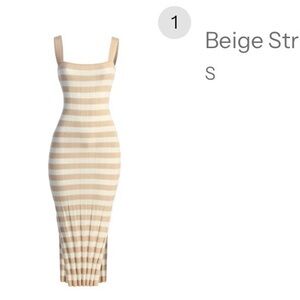 Beige & White Striped Knit Bodycon Dress